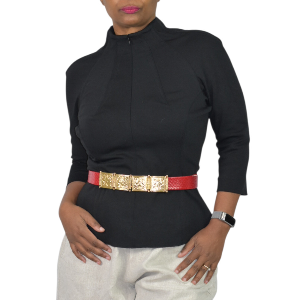 Byron Lars Beauty Mark Fitted Top Black Architectural Stretch Zipper Front NWT 6